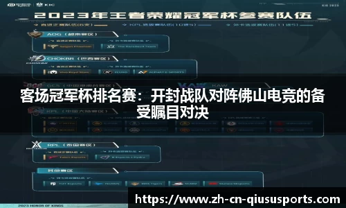 客场冠军杯排名赛：开封战队对阵佛山电竞的备受瞩目对决